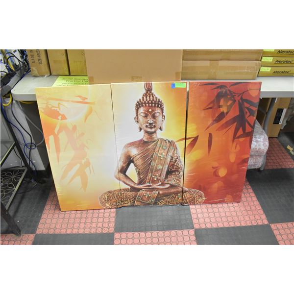 BRAND NEW 3 PANEL BUDDHA WALL ART ORANGE 16 X 32"