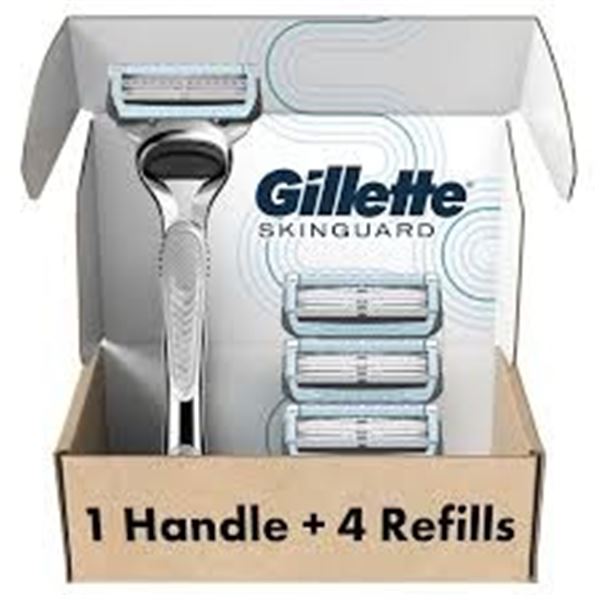 NEW GILLETTE SKINGUARD MENS RAZOR HANDLE+4 BLADES