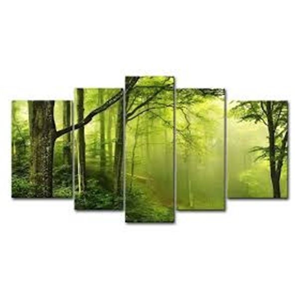 NEW 5 PANEL GREEN FOREST CANVAS ART