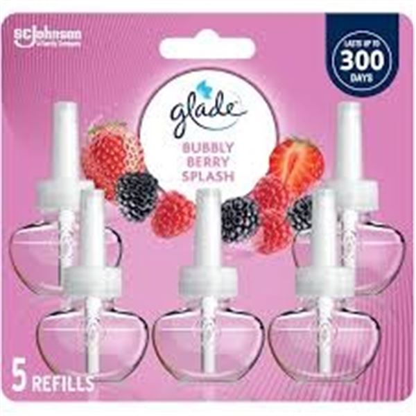 NEW 5 REFILLS GLADE BUBBLY BERRY SPLASH PLUGIN OIL