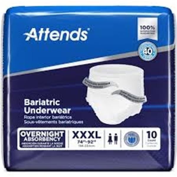 NEW ATTENDS 2 X 10 COUNT XXXL BARIATRIC UNDERWEAR