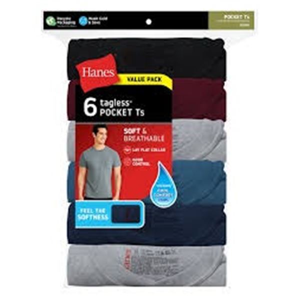 NEW HANES LARGE TAGLESS 6 POCKET TS