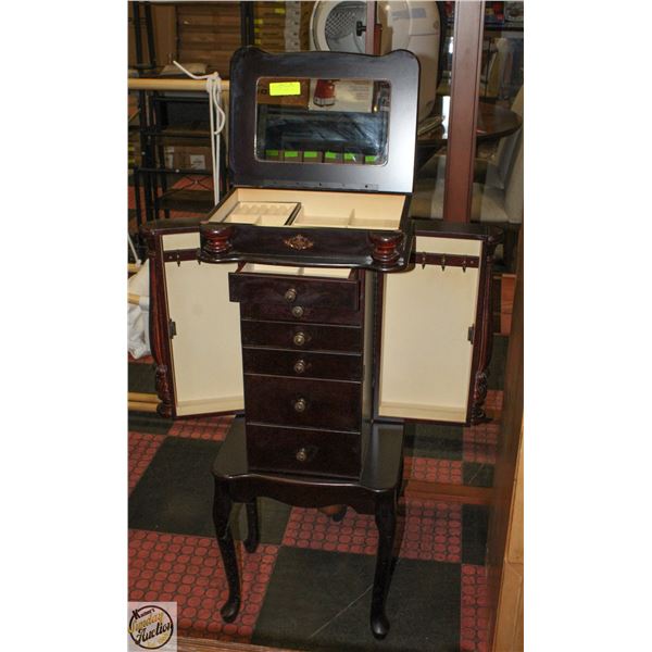 LIFT TOP JEWLERY ARMOIRE WITH FOLD OUT DOORS