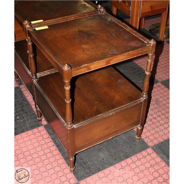 ANTIQUE DOUBLE TIER TWO DRAWER OCCASIONAL TABLE