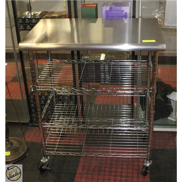 STAINLESS STEEL FOOD PREP TABLE ON WHEELS
