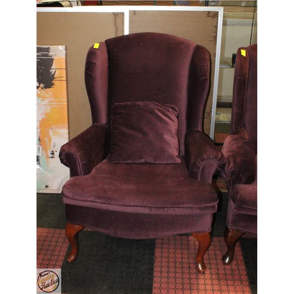 BURGANDY/MAROON COLOUR VELVET WING BACK CHAIR