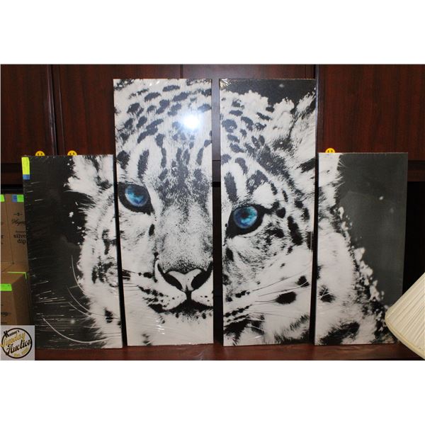 NEW 4 PANEL BLACK & WHITE TIGER WALL ART