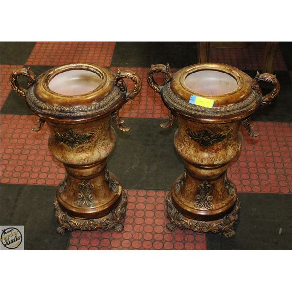 PAIR OF ORNATE VASES WITH DOUBLE HANDLES H-23"