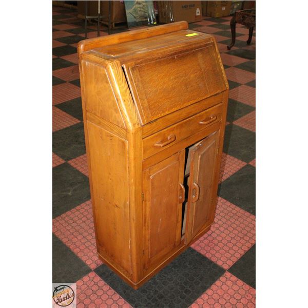 VINTAGE OAK SECRETARY WRITING DESK H-45" W-12"
