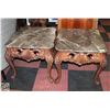 Image 1 : PAIR OF ORNATE CARVED WOOD STONETOP SIDE TABLES