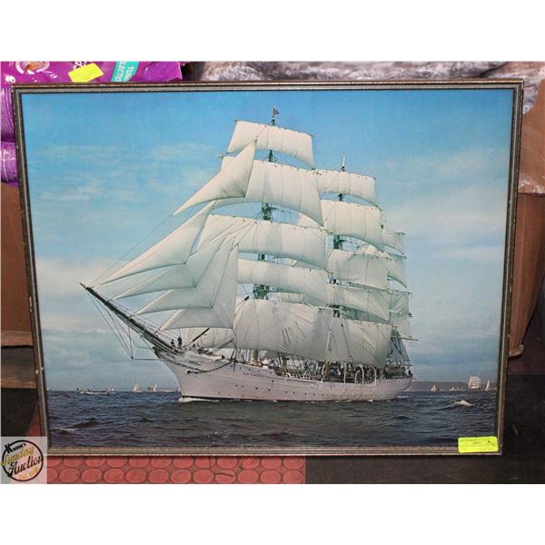 VINTAGE LARGE SAILBOAT PICTURE 25"X30"