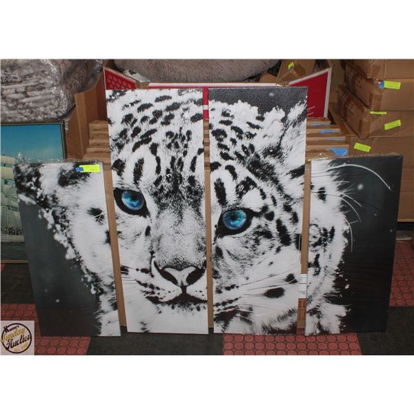 NEW 4 PANEL BLACK & WHITE TIGER WALL ART