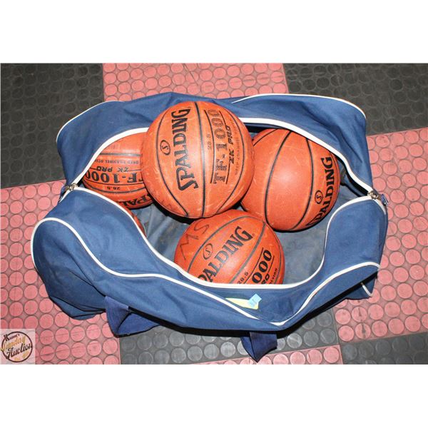 6 BASKETBALLS & NHL OILERS BAG