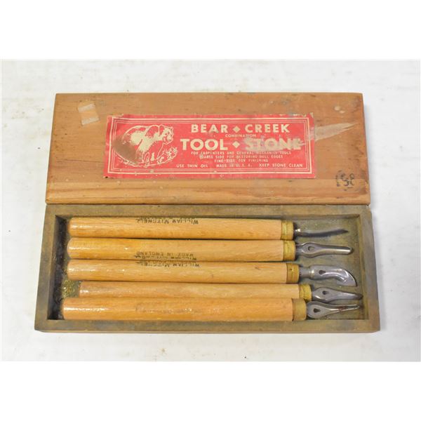 WOODWORKING TOOLS IN WOODEN BOX