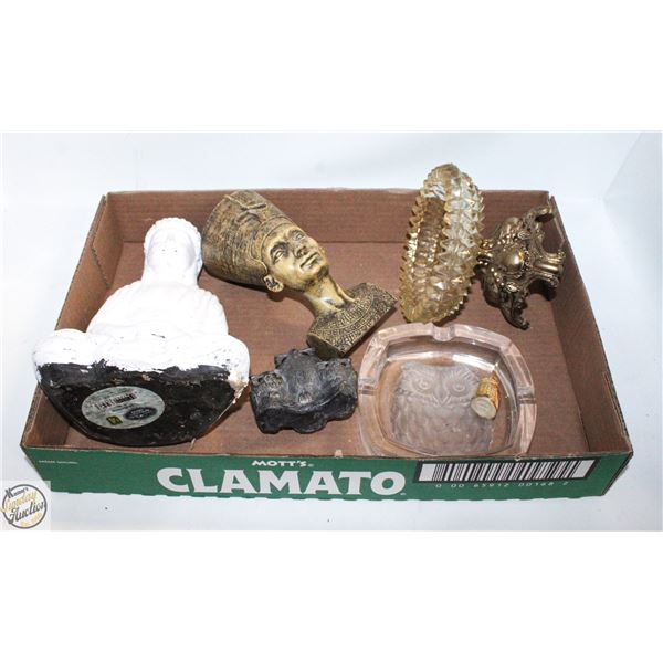 OWL ETCHED GLASS ASHTRAY/BUDDAH/RAMSES AND