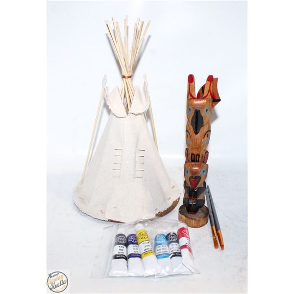 TEEPEE, OIL PAINTS & TOTEM POLE