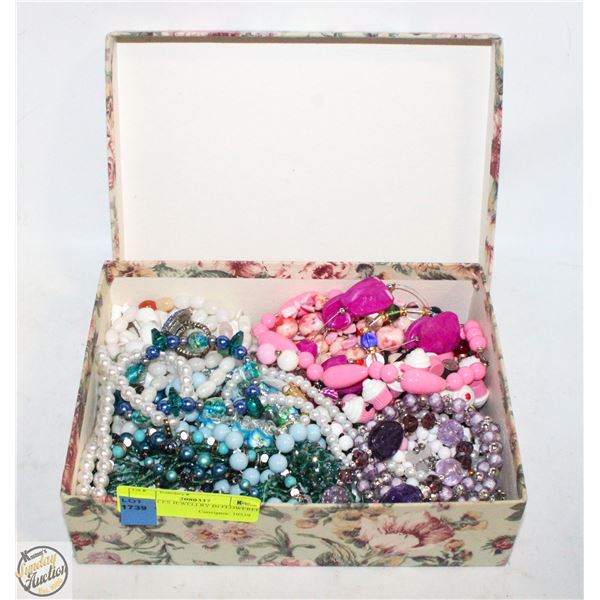 40+ PIECES JEWELRY IN FLOWERED BOX
