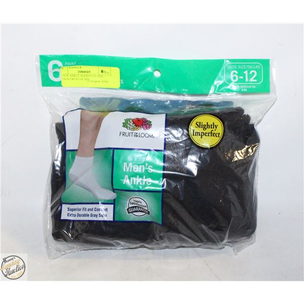 BLACK ANKLE SOCKS 6-12 SIZE 6-PACK FRUIT OF THE