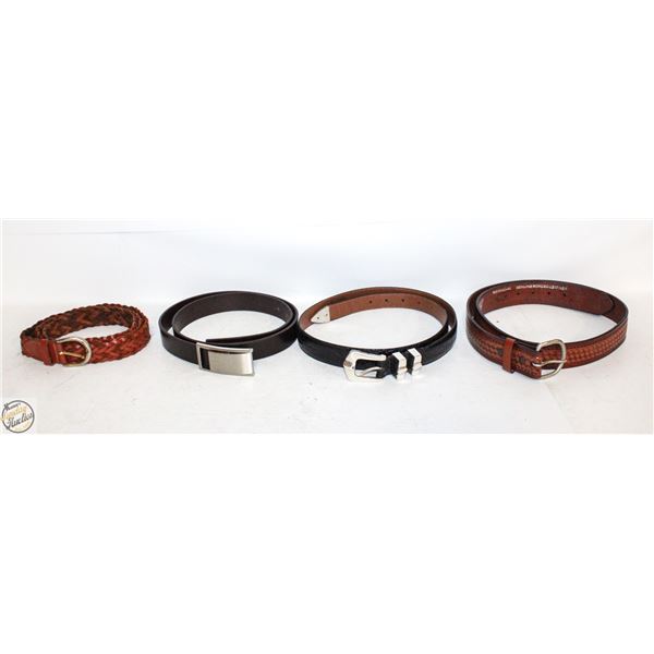 BOX W/ 4 GENUINE LEATHER BELTS. SIZE 36.