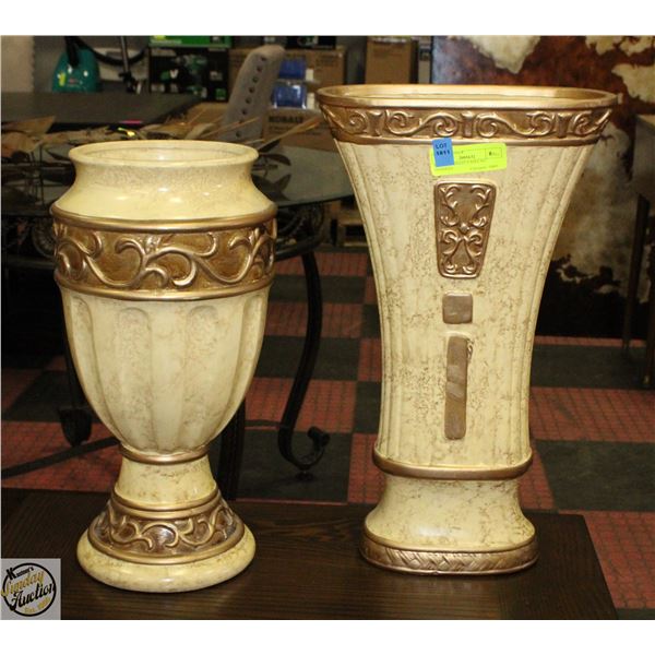 PAIR OF ORNATE VASES NO HANDLES