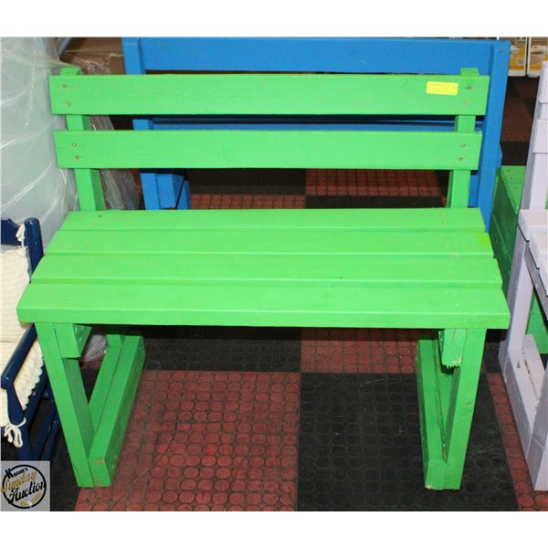 HANDMADE WOODEN HANDPAINTED GREEN BENCH