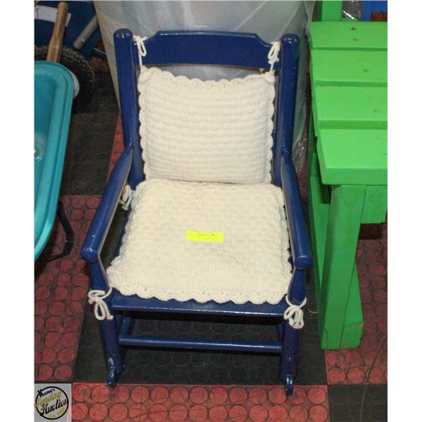 KIDS VINTAGE BLUE WOOD ROCKING CHAIR
