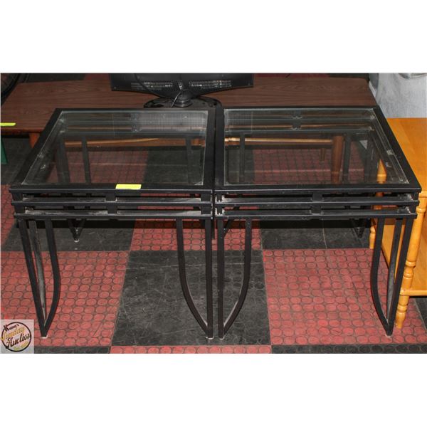 PAIR OF METAL/GLASS END TABLES