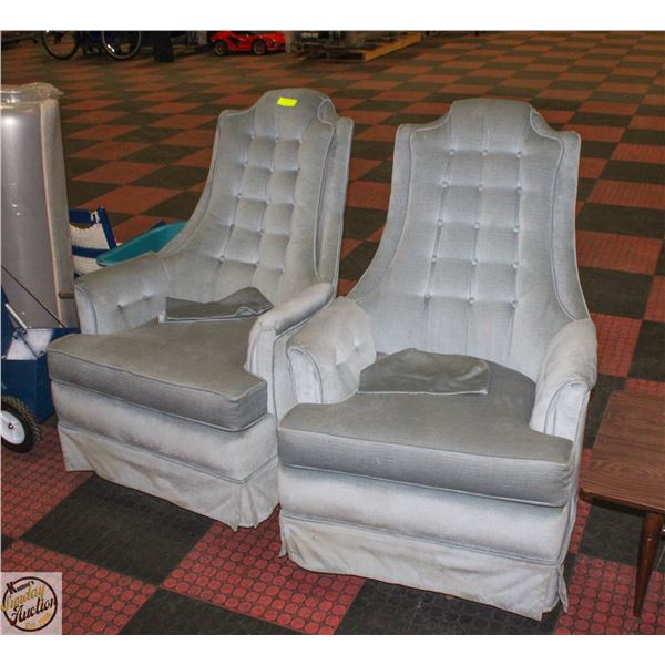 PAIR OF BLUE VELVET SWIVEL CHAIRS