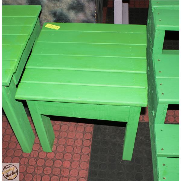 HANDMADE WOODEN HANDPAINTED GREEN SIDE TABLE