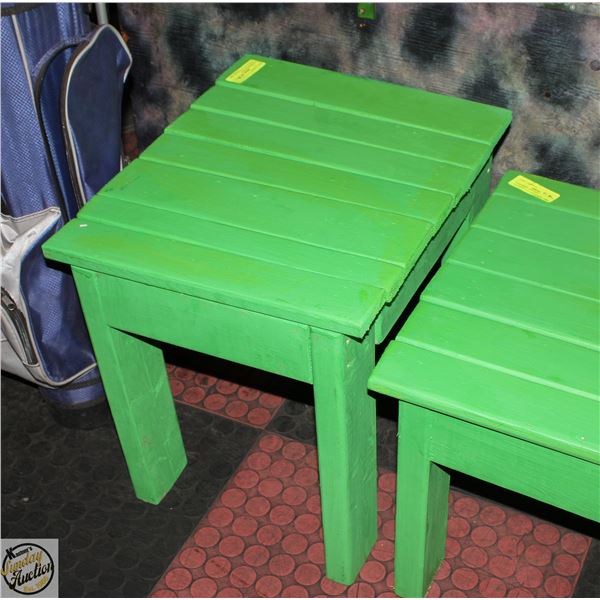 HANDMADE WOODEN HANDPAINTED GREEN SIDE TABLE