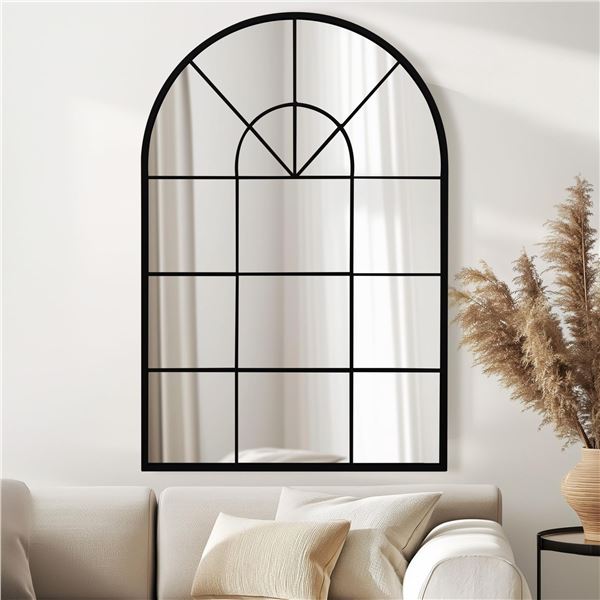 NEW DEANURS 28" X 42" BLACK METAL WINDOW MIRROR
