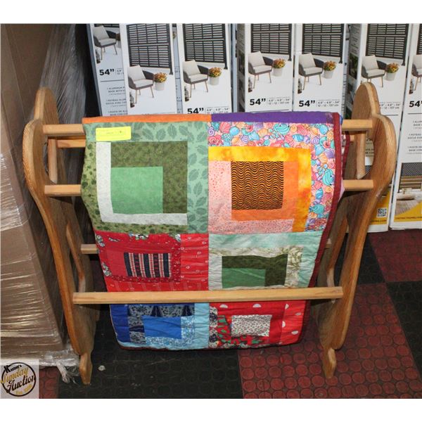 HOME-MADE QUILT 66"X58"& QUILT RACK