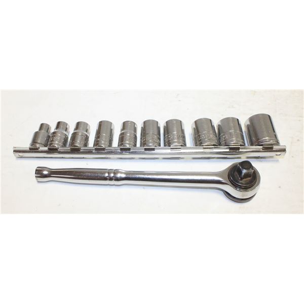 LOT OF 10 CHROME VANADIUM 1/2 IN SOCKETS 3/8 TO 1