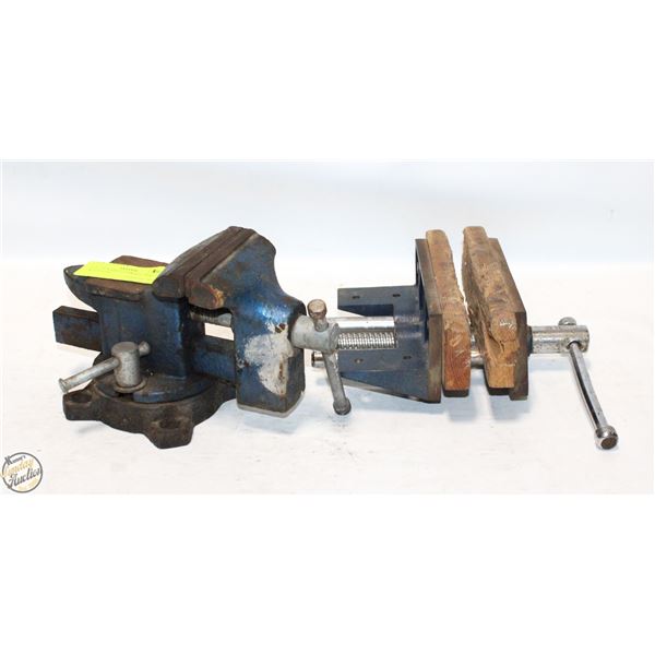 LOT OF TOOLS 3.5” SWIVEL VISE + 6” WOOD VISE