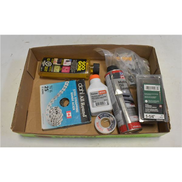 FLAT OF SURPLUS GARAGE SUPPLIES