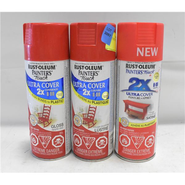 LOT OF 3 RUSTOLEUM SPRAY PAINT (RED)