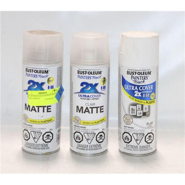 LOT OF RUST-OLEUM WHITE/CLEAR SPRAY PAINTS