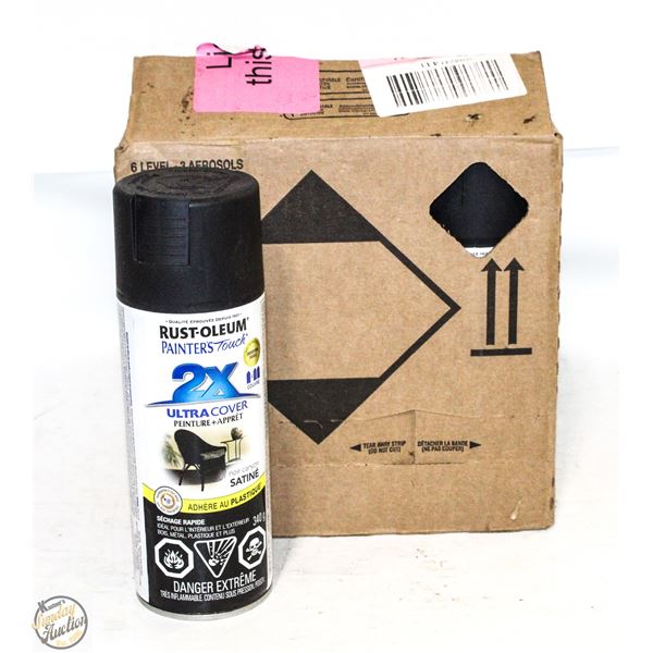 CASE OF 6 RUST-OLEUM BLACK SPRAY CANS 340 GR