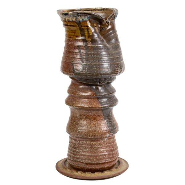 Abstract Studio Art Pottery Vase and Underplate