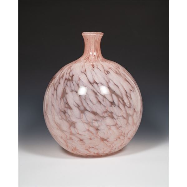 Hand Blown Art Glass Vase Pink & White Swirl