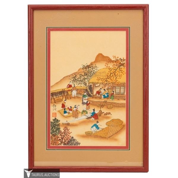 Chinese Village Scene Watercolor