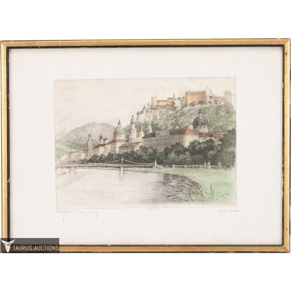 Hans Leisch "Salzburg" Etching on Silk