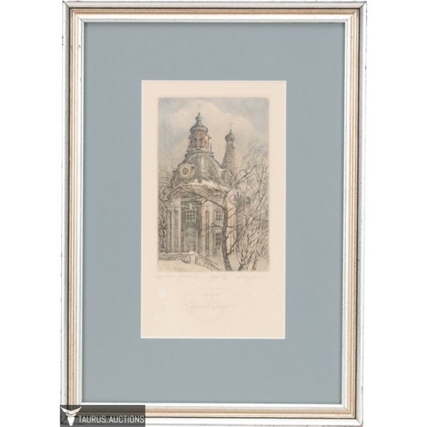 Pencil Signed Russian Orthodox Church Etching