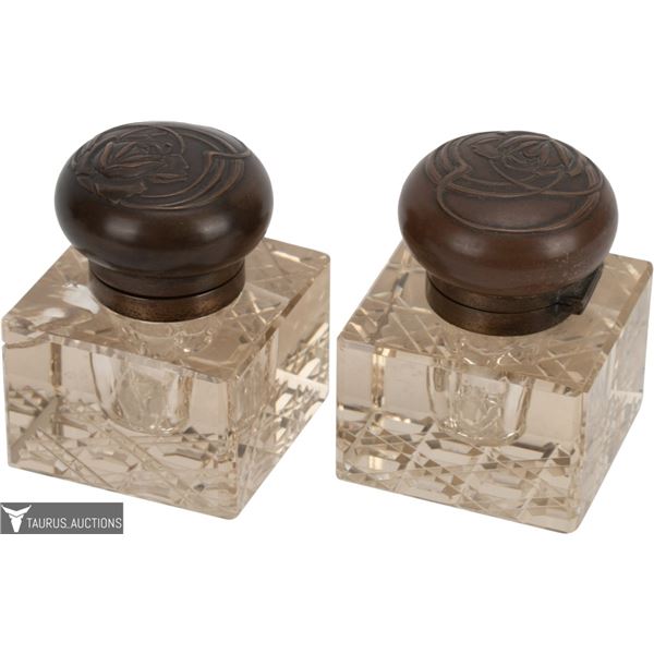 Art Nouveau Partners Cut Crystal Inkwells