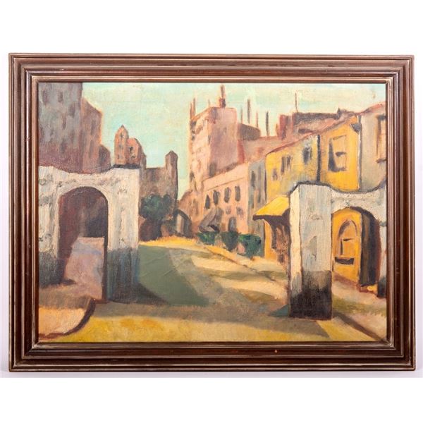 Mediterranean Street Scene Oil on Canvas
