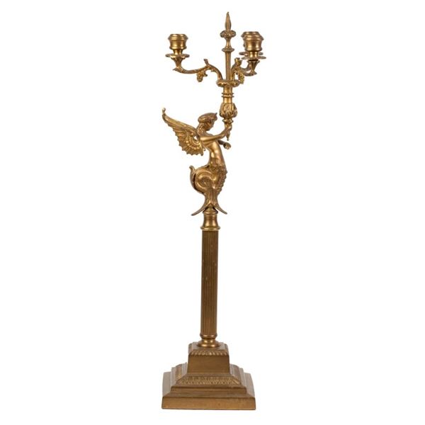 Brass Three Arm Sea Nymph Table Candelabra