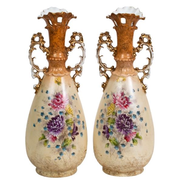 Victorian Carlsbad Austrian Porcelain Vase Pair