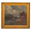 19th C Oil Painting - Coastal Village Scene