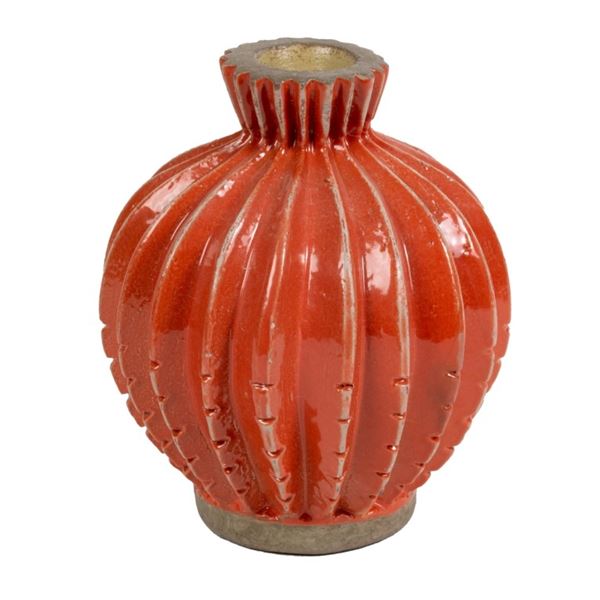 Mid-Century Orange Glazed Art Pottery Vase