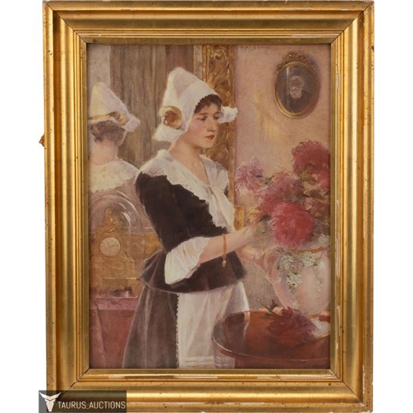 Danish Figural Interior Scene Lithograph